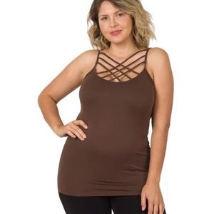 BRAND NEW WITH TAGS Brown Plus Size Strappy Criss Cross Seamless Cami